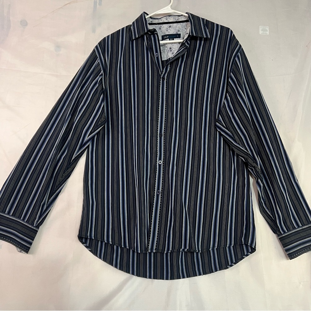 Pronto Uomo Dress Shirt Blue Stripped Long Sleeve Mens Non Iron Large